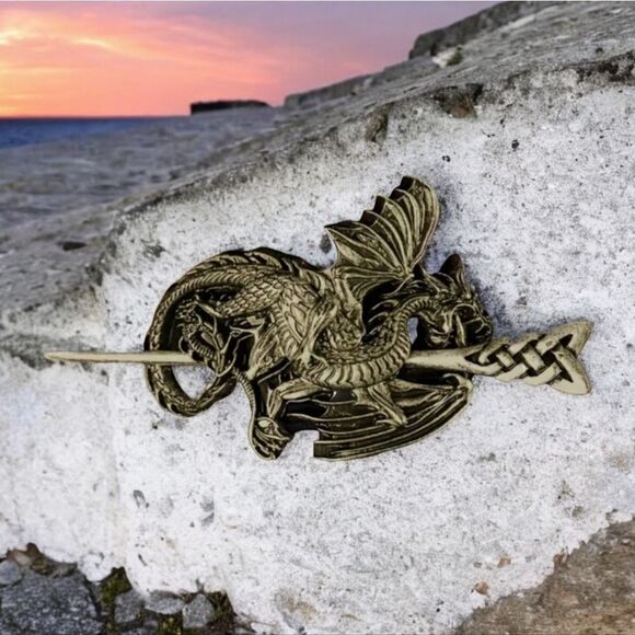 Wyvern Dragon Barrette Bronze Hair Pin Nordic Myth Viking Clip NWT Accessories - Picture 4 of 11